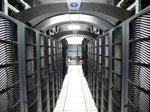 large server room with neatly organized cabling