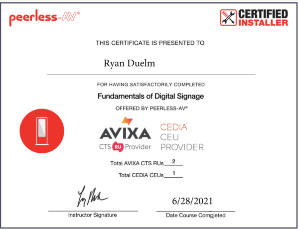 Peerless AV Certification